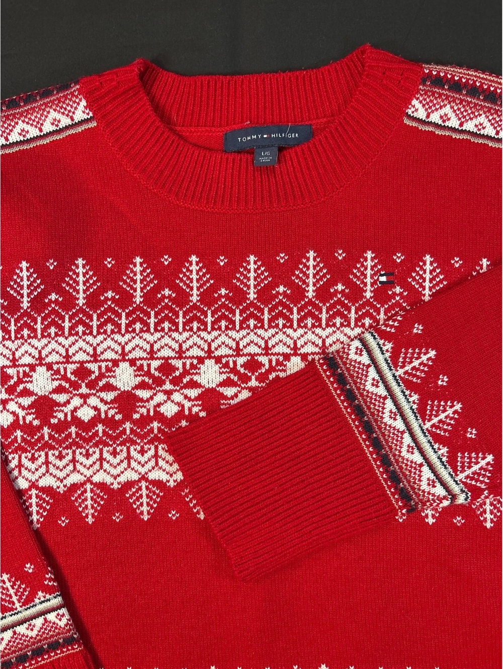 Tommy Hilfiger XL Red Fair Isle Nordic Crewneck Sweater Holiday Winter